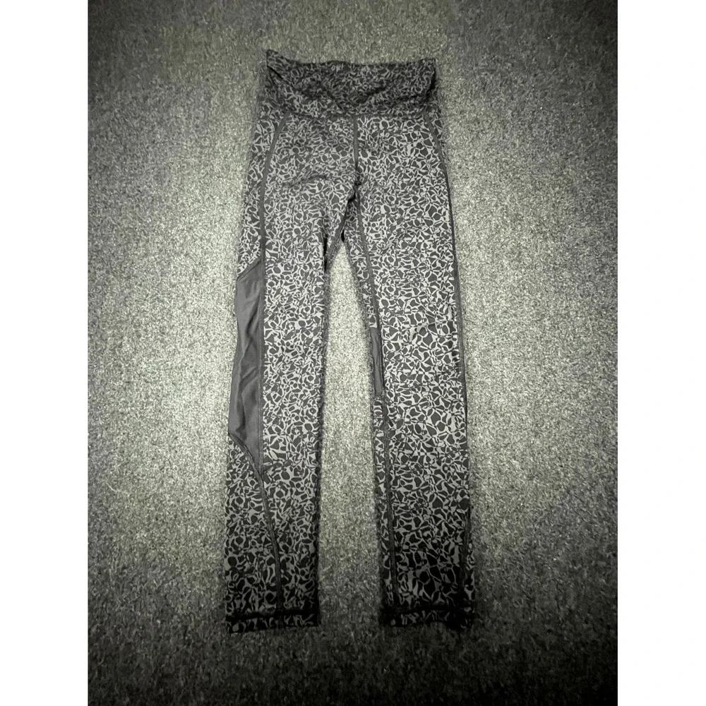 Lululemon Compression Leggings Womens S Black Gray Patterned Athletic High Waist